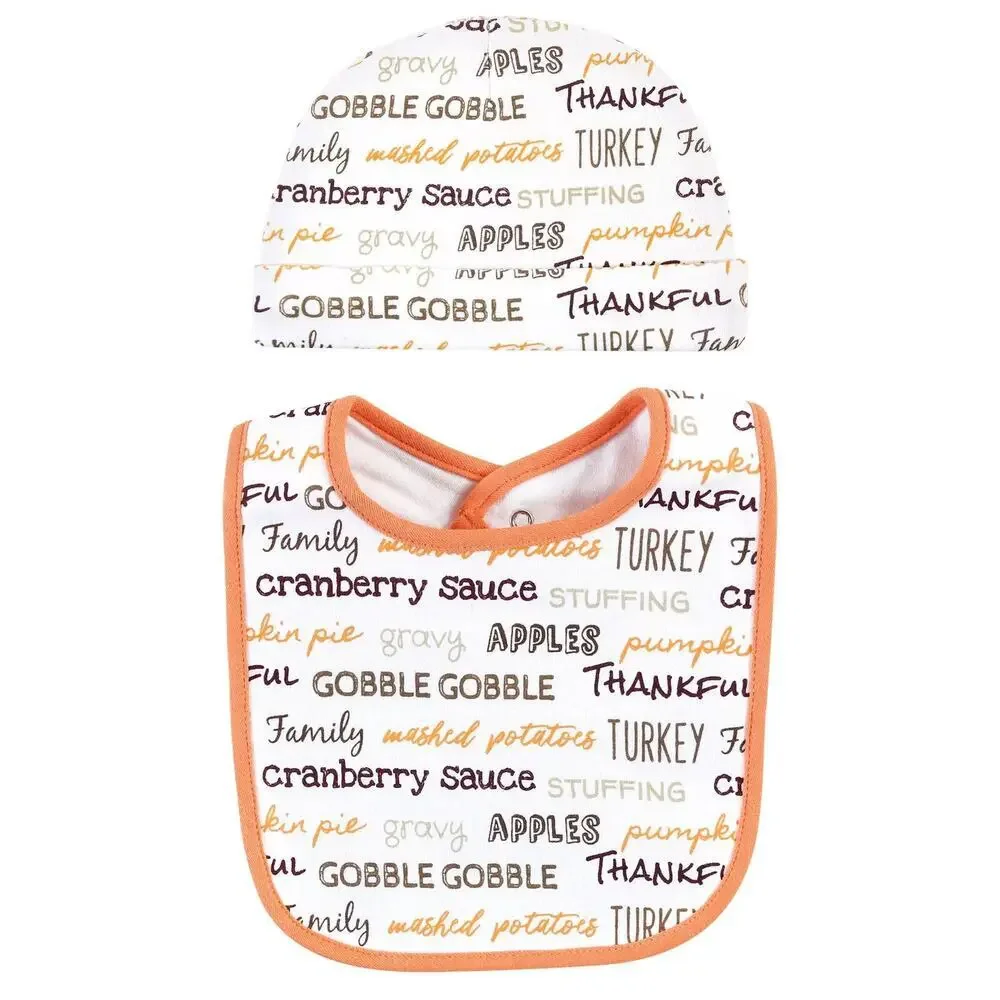 Hudson Baby Cotton Bib and Headband or Caps Set Little Turkey One Size New